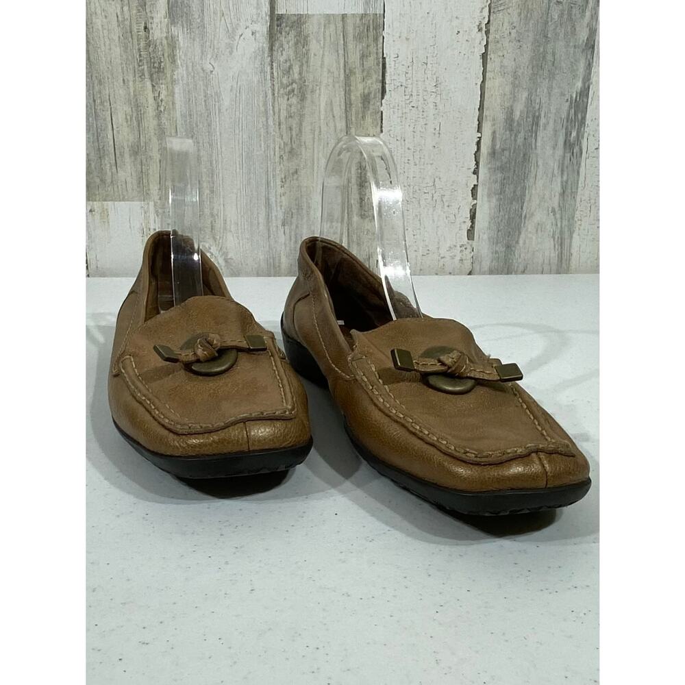 Liz Claiborne Africa Brown Leather Loafer‎ Brass Accent Size 10
